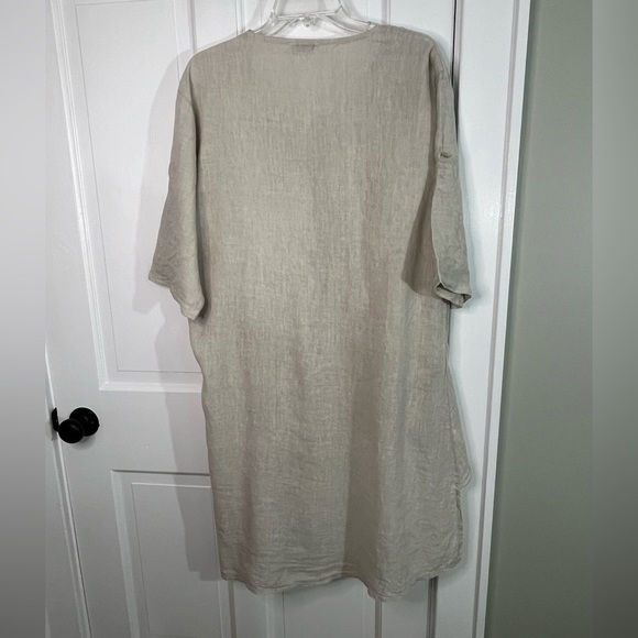 Stella Milani 100% Linen Asymmetric Lagenlook Artsy Boho Dress Tunic Ruffle M - Picture 7 of 15
